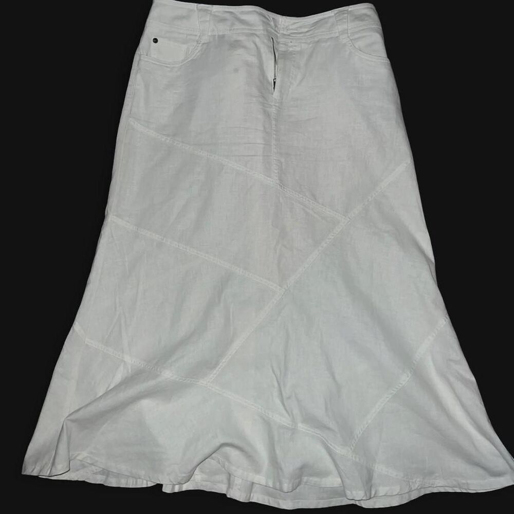 Vintage Jones wear jeans white cotton & linen maxi skirt w/ asymmetrical detail - Picture 2 of 3